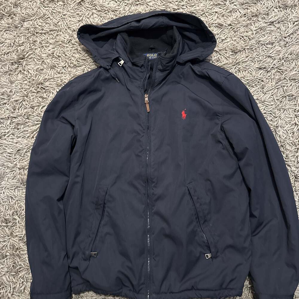 Polo Ralph Lauren Vintage Navy Hoodie Windbreaker Fleece Lined Jacket